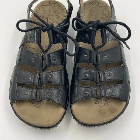 Taos Sandals Women 7 Black Ghilbert Leather Comfort Lace Up Outdoor Active Wedge - Picture 7 of 13